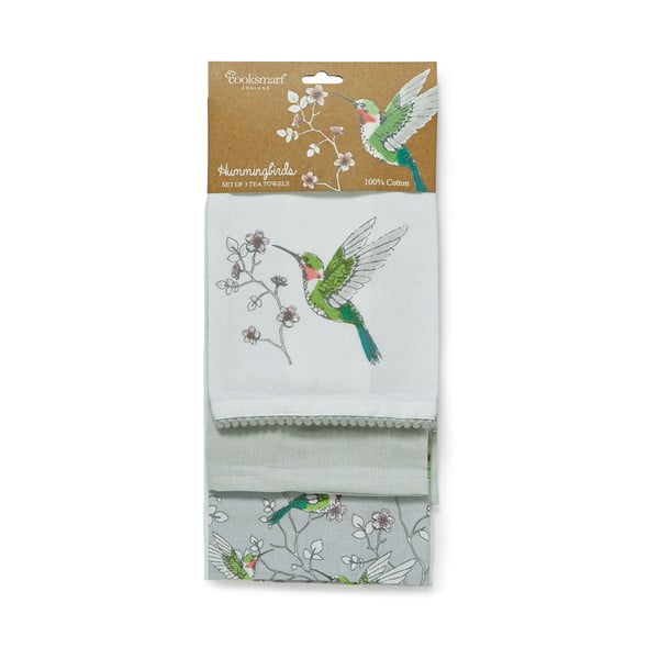 Puuvillased rätikud 3tk komplektis 45x65 cm Hummingbirds - Cooksmart ®