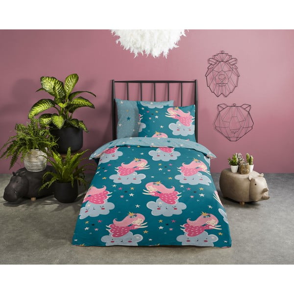 Petrooleumivärvi puuvillane laste voodipesu 120x150 cm Princesse - Good Morning-image-1