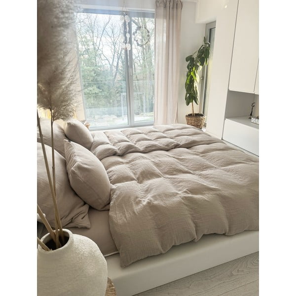 Beež musliinist voodipesu kahekohalisele voodile 200x200 cm Plain Muslin - Butter Kings-image-2