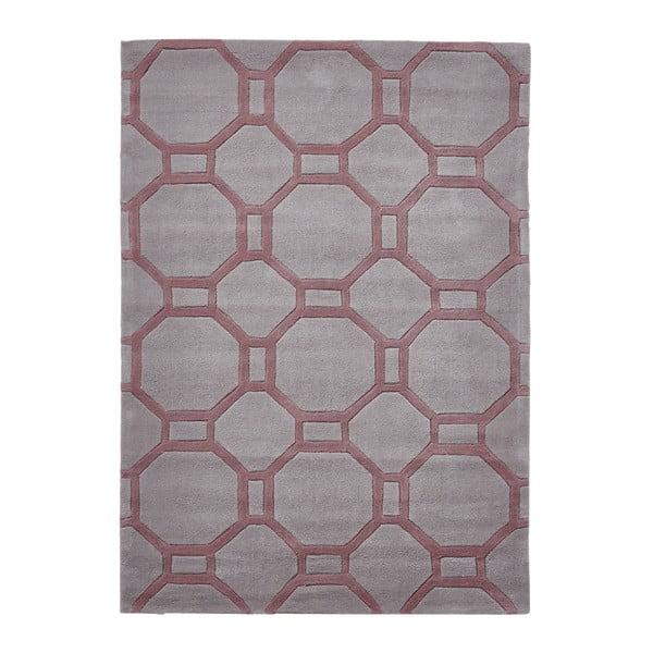 Šedo-růžový ručně tuftovaný koberec Think Rugs Hong Kong Tile Grey & Rose, 120 x 170 cm