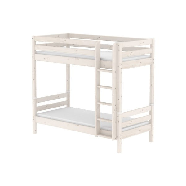 Valge männi puidust kõrge laste narivoodi , 90 x 200 cm. Classic - Flexa