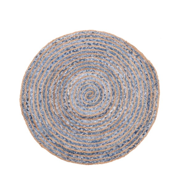 Modrý kruhový koberec z juty a bavlny InArt, ⌀ 90 cm