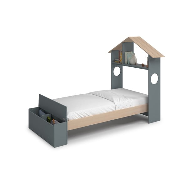 Majakujuline hallikasroheline männispoonist lastevoodi koos panipaiga ja voodipõhjaga 90x190 cm Odessa - Marckeric-image-3