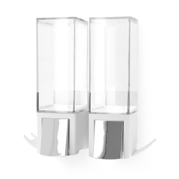 Valge seinale paigaldatav isehoidev topelt seebidosaator Clevek Double Dispenser Double Dispenser Clever - Compactor-image-4