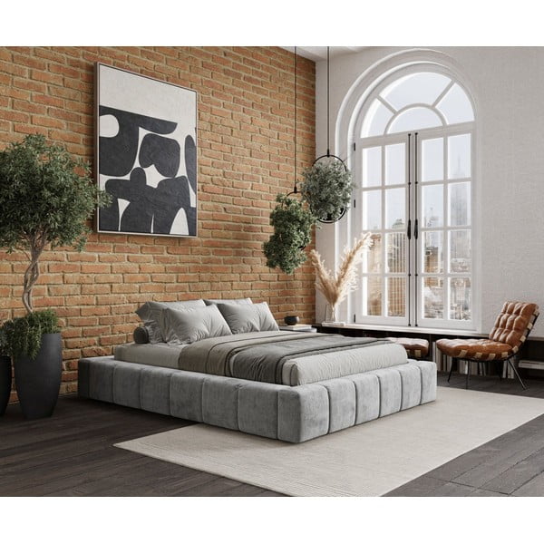 Helehall polsterdatud kaheinimesevoodi koos voodipõhja ja panipaigaga 200x200cm Aruba L - Maison de Rêve-image-4