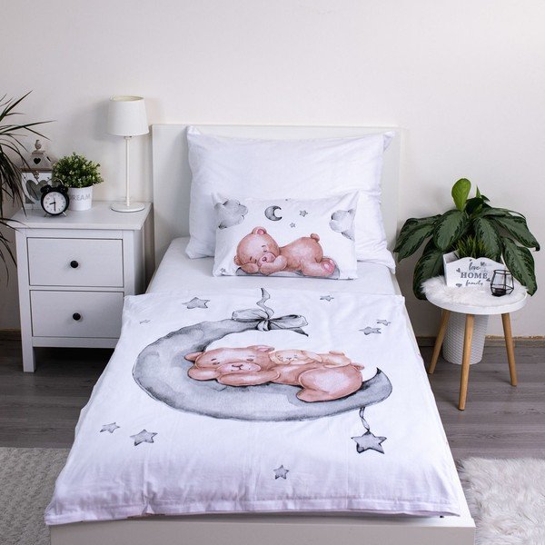 Valge puuvillane laste voodipesu 100x135 cm Teddy Bear "Ribbon" - Jerry Fabrics-image-1