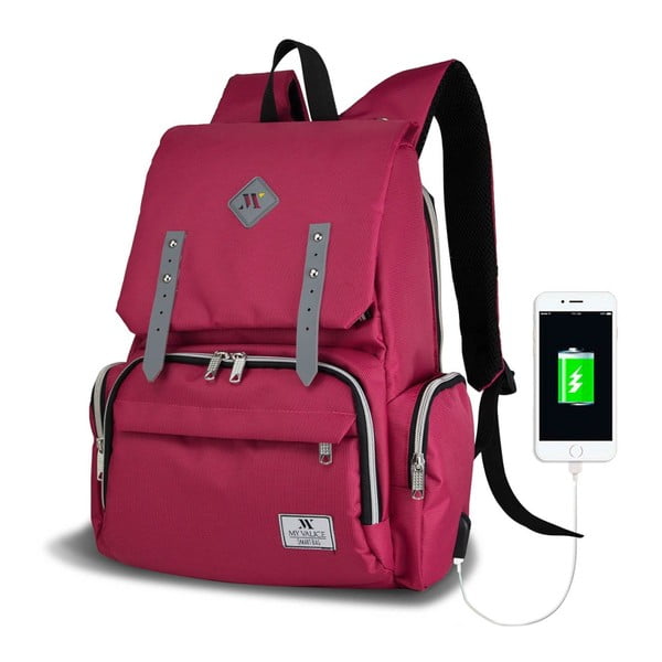 Fuksiat värvi seljakott emadele USB-portiga My Valice MOTHER STAR Beebihoolduse seljakott - Myvalice