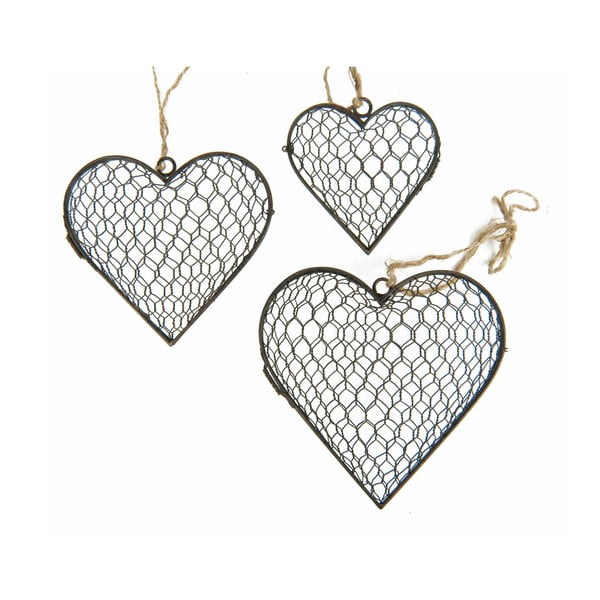 Sada 3 dekorací Antic Line Hanging Hearts
