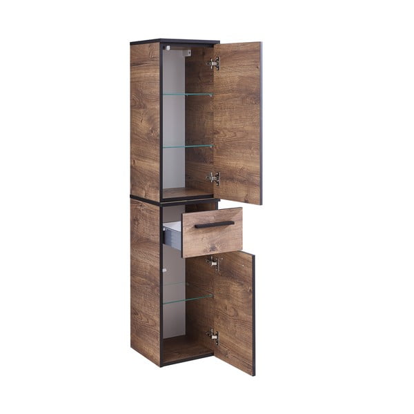 Pruun rippuv vannitoakapp tammepuust 30x72 cm Set 374 - Pelipal-image-4