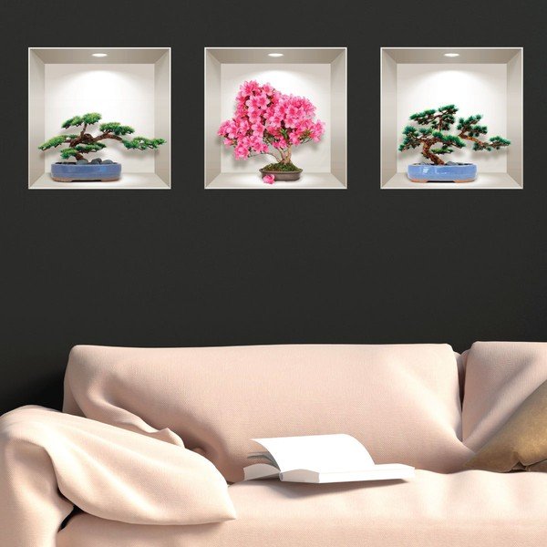 3 loodusliku ja värvilise Bonsai 3D seinakleebise komplekt - Ambiance-image-2