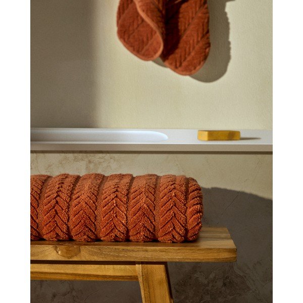 Oranž puuvillane froteerätik 50x90 cm Rune - Kave Home-image-1