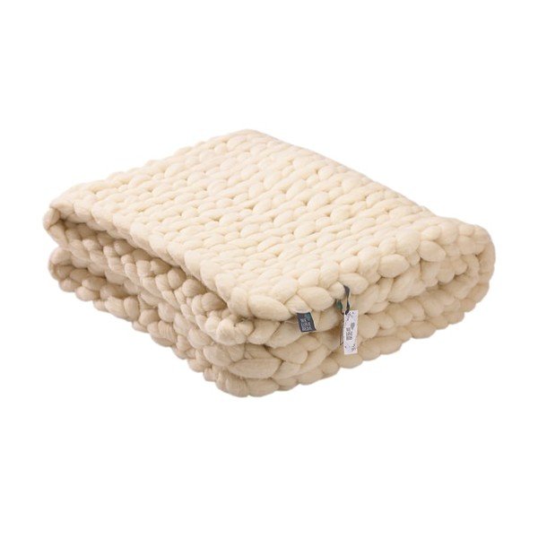 Krémový ručně pletený pléd z merino vlny WeLoveBeds, 180 x 140 cm