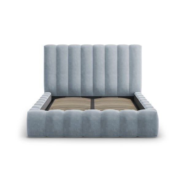 Helesinine polsterdatud kaheinimese voodi, millel on riiulid 160x200 cm ja panipaik Kelp - Micadoni Home-image-2