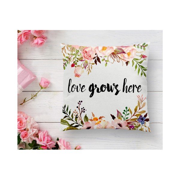 Puuvillasegust padjapüür Love Grows Here, 45 x 45 cm - Minimalist Cushion Covers-image-3