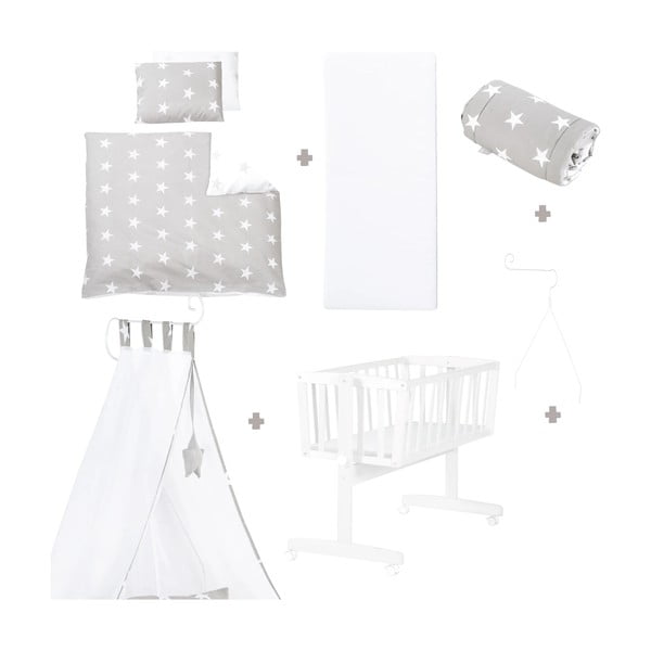 Valge ratastel häll koos varikatusega 40x90 cm Little stars - Roba-image-2