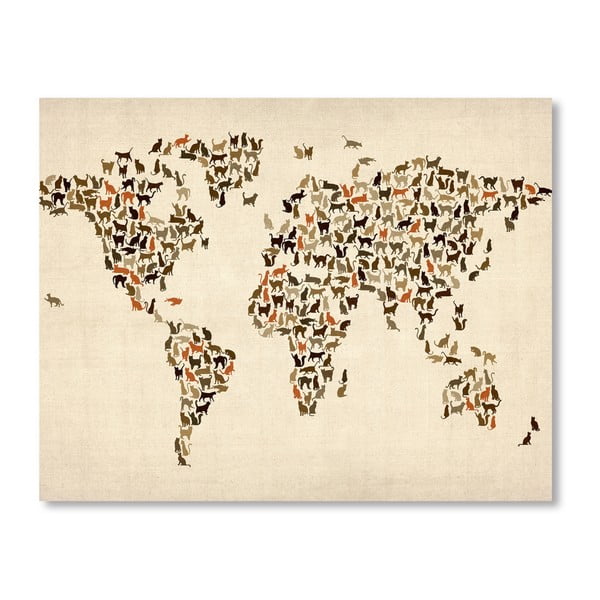 Plakát s hnědou mapou světa Americanflat Butterflies, 60 x 42 cm