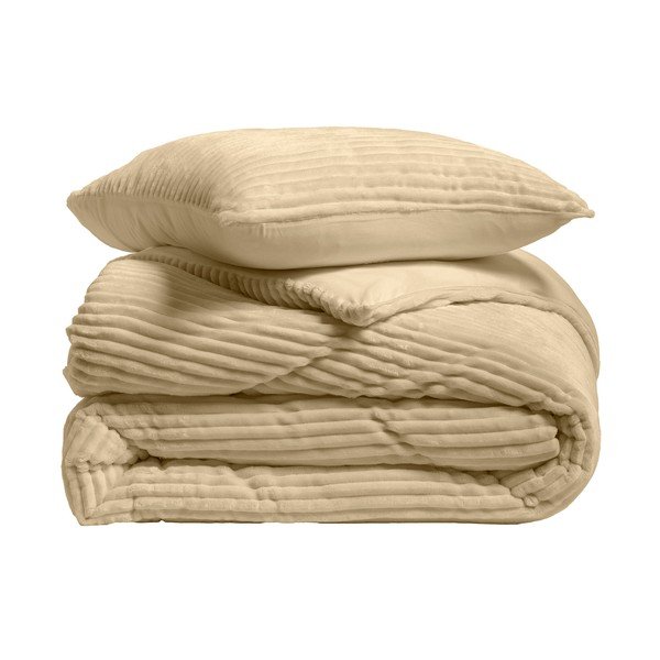 Beež 3-osaline flanellvoodipesukomplekt kaheinimesevoodile/ülipikale voodile 240x220 cm Veloutea - douceur d'intérieur