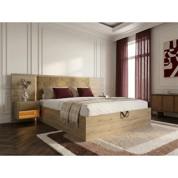 Roheline polsterdatud/puitlaastplaadist kaheinimesevoodi panipaigaga ja liistudest raamiga 160x200 cm Palmeraie - Bobochic Paris-image-3