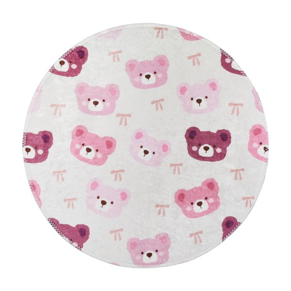 Roosa-elevandiluu värvi pestav laste vaip ø100 cm Cute Teddies Pink - Vitaus