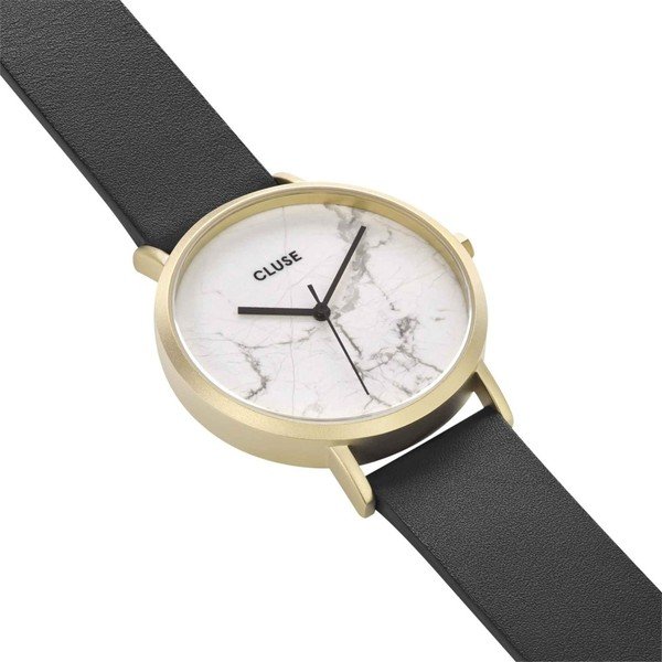 Dámské hodinky s černým koženým řemínkem a bílým mramorovým ciferníkem Cluse La Roche Star-image-1