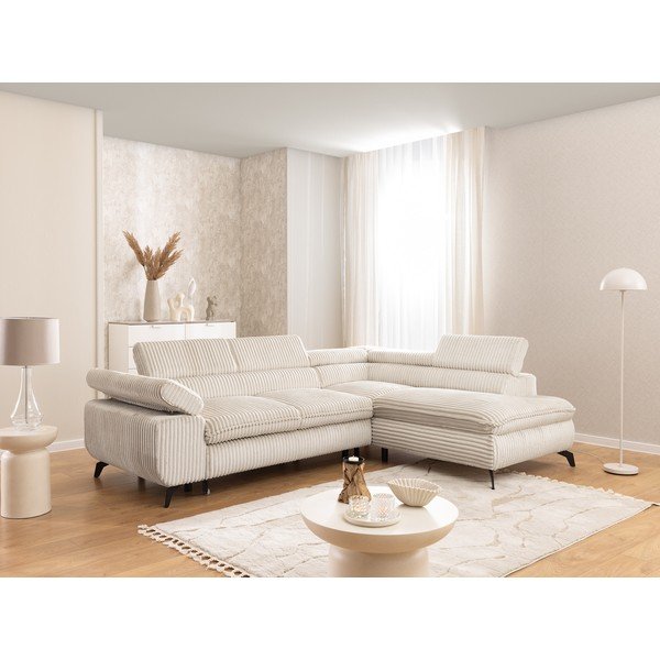 Kreemikas sametist nurgadiivan (parempoolne/L-kujuline) Marbeya - Ropez-image-1