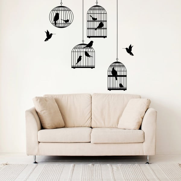 Samolepka na stěnu Ptáci a klece, 70x50 cm