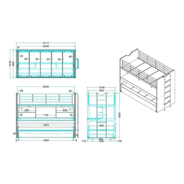 Valge nari/väljatõmmatava osaga lastevoodi koos voodipõhjaga koos hoiuruumiga 90x200 cm Bonny – Vipack-image-2