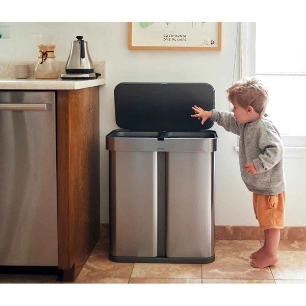 Roostevabast terasest kontaktivaba prügikast sorteeritud jäätmete jaoks 58 l Dual - simplehuman-image-1