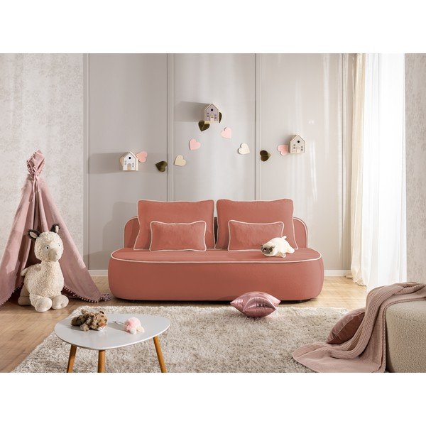 Roosa/helehall sametdiivanvoodi/panipaigaga 210 cm Saga - Ropez-image-3