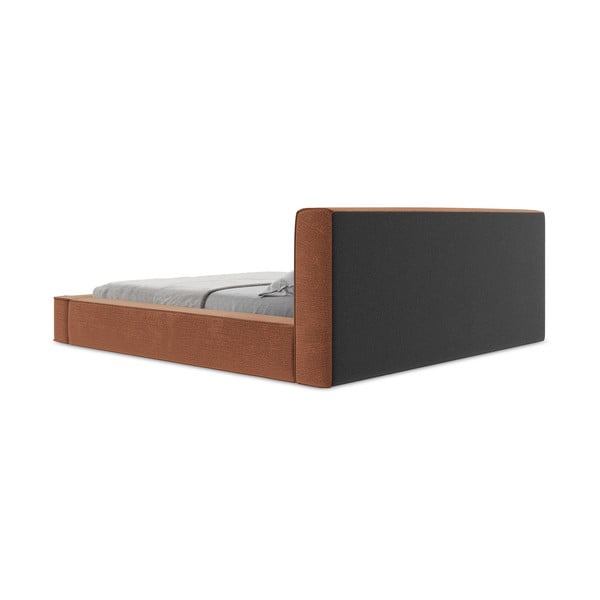 Terrakottapunane polsterdatud kaheinimesevoodi koos voodipõhja ja panipaigaga 180x200 cm Noho - Makamii-image-2