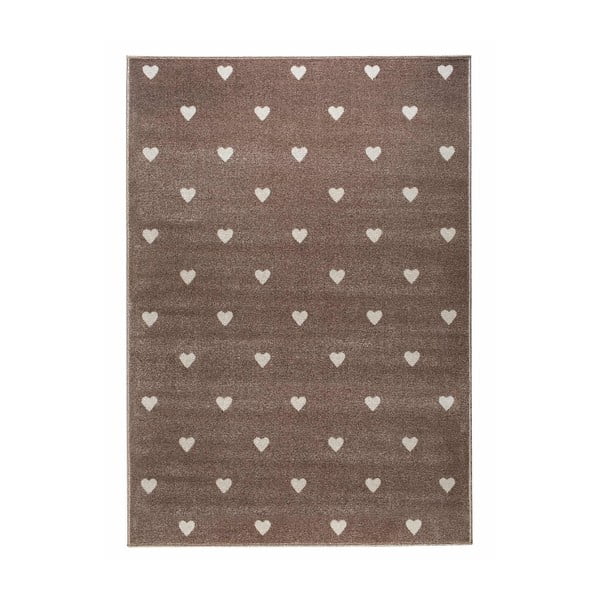 Hnědý koberec se srdíčky KICOTI Beige Dots, 133 x 190 cm