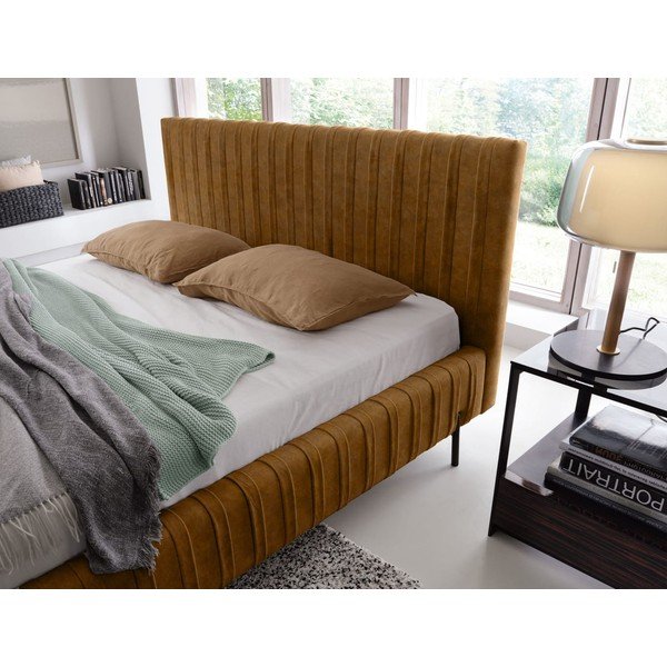 Ookerkollane polsterdatud kaheinimesevoodi koos panipaiga ja voodipõhjaga 180x200 cm Plissa - ELTAP-image-3