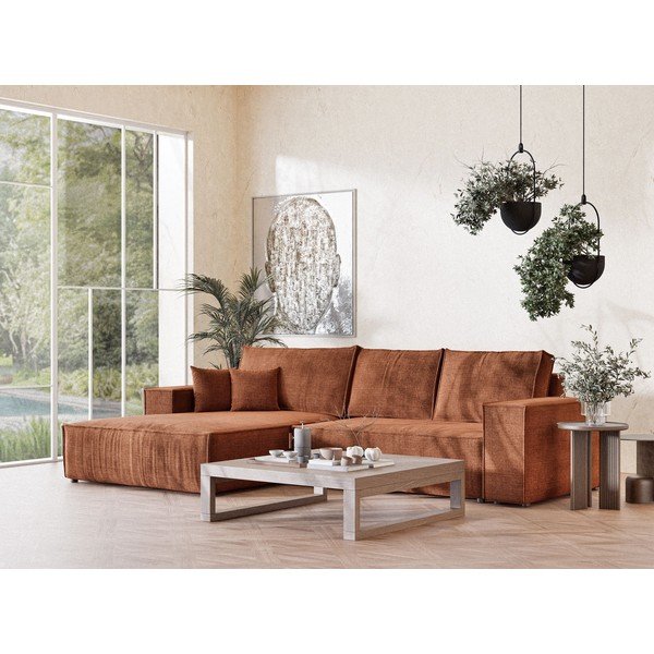 Šenilldiivanvoodi/panipaigaga nurgadiivan vasevärvis (vasak nurk/diivanvoodiga) Maze - Maison de Rêve-image-1