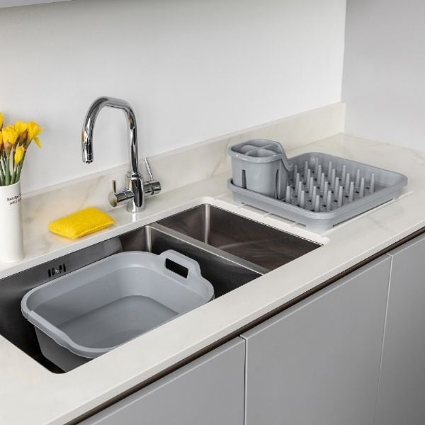 Ringlussevõetud plastist Eco Range halli värvi söögiriistade nõusidekaussihoidja - Addis-image-4