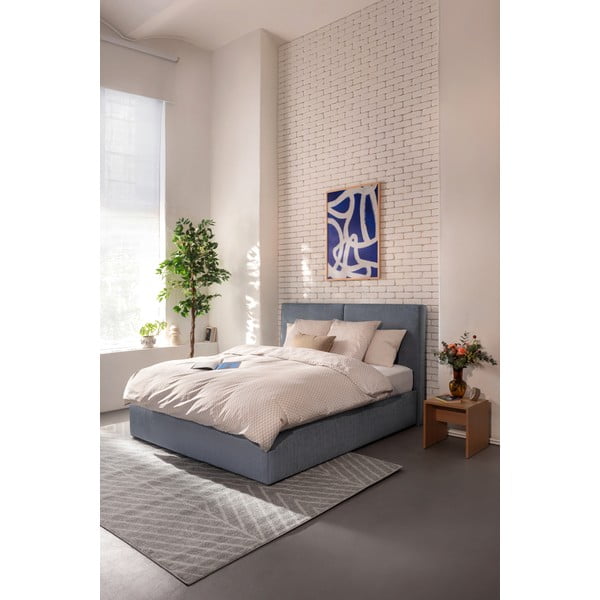 Sinine polsterdatud kaheinimesevoodi koos madratsi, voodipõhja ja panipaigaga 160x200 cm Thessa Bold - Bonami Selection-image-1