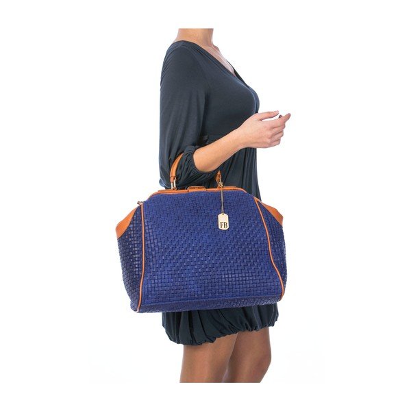 Kožená kabelka Federica Bassi Braid Blue-image-3