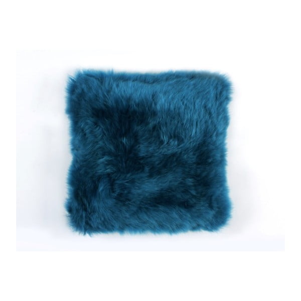 Modrý vlněný polštář z ovčí kožešiny Auskin Janneth, 35 x 35 cm