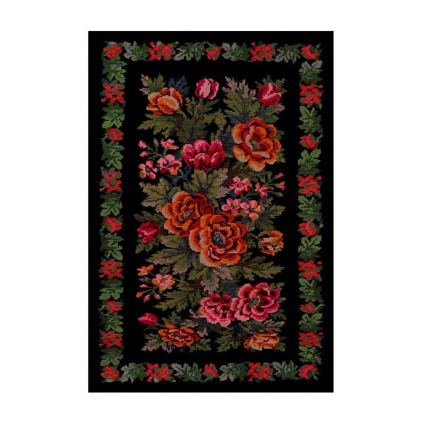 Černý koberec Flowered, 110 x 160 cm