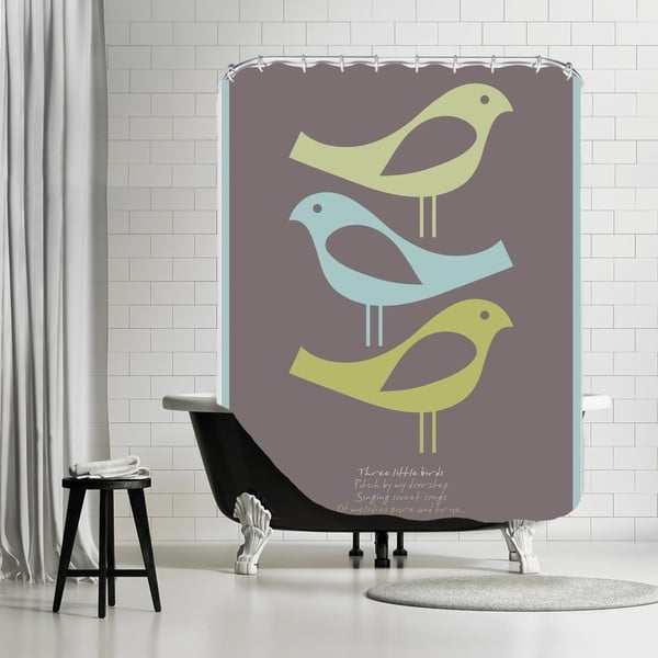 Koupelnový závěs Three Little Birds Brown, 180x180 cm