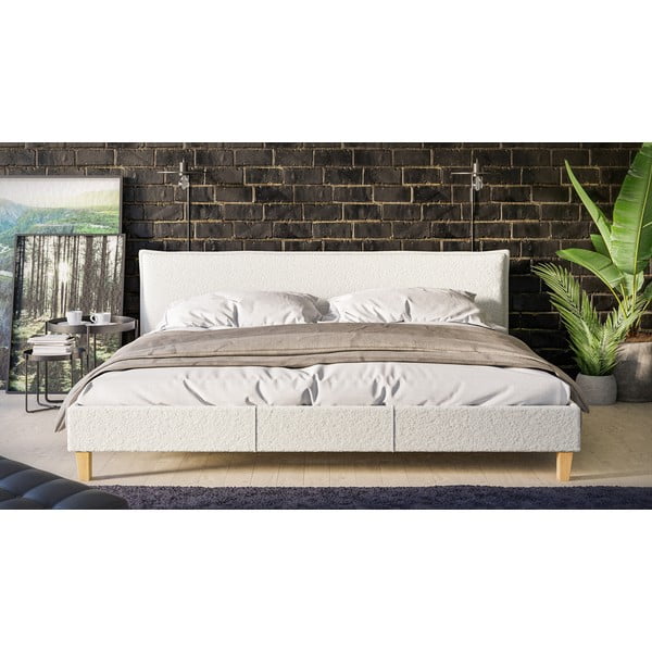 Kreemvalge polsterdatud kaheinimese voodi koos võrega 200x200 cm Tina - Ropez-image-1