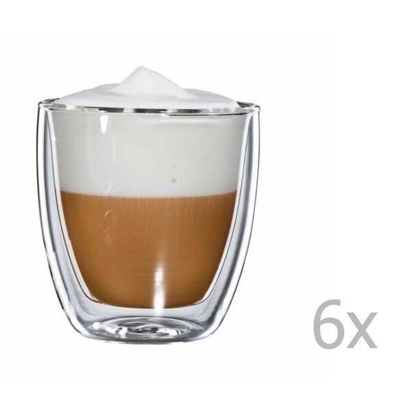 Sada 6 skleněných hrnků na cappuccino bloomix