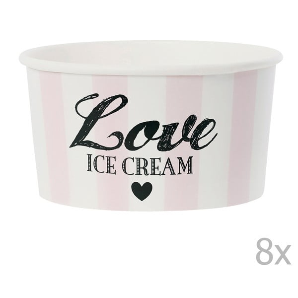 Sada 8 papírových kelímků na zmrzlinu se lžičkami Miss Étoile Love