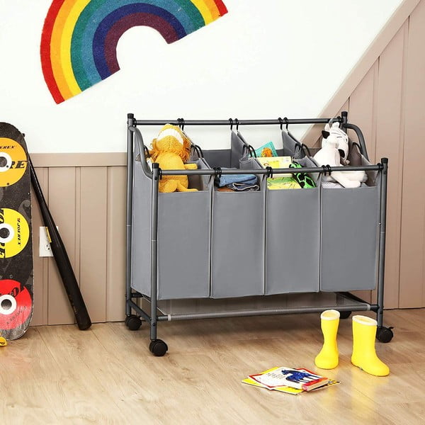 Hall korv ratastega ja 4 pesu segmentidega - Songmics-image-1