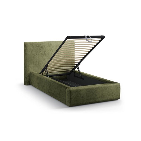Roheline polsterdatud üheinimesevoodi koos panipaiga ja voodipõhjaga 90x200 cm Amy - Micadoni-image-1