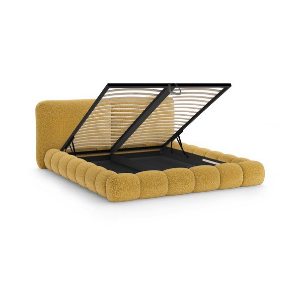 Sinepivärvi polsterdatud kaheinimesevoodi koos panipaiga ja voodipõhjaga 200x200 cm Solange - Micadoni-image-2