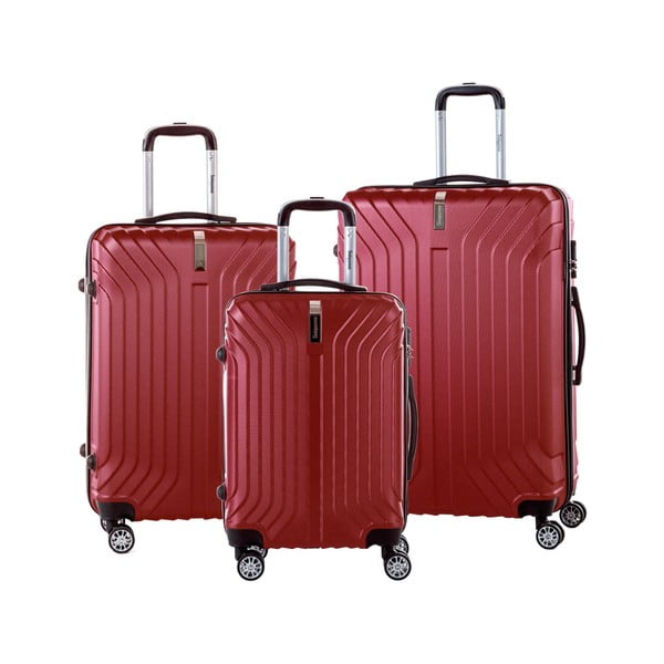 Sada 3 červených cestovních kufrů na kolečkách se zámkem SINEQUANONE