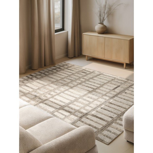 Kreemikas käsitsi kootud villane vaip 160x230 cm Boho 1.0 Linara - Vikosa-image-1