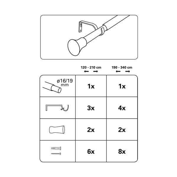 Metallist pikendatav kardinapuu 120 - 210 cm Konus - Gardinia-image-2
