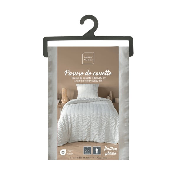 Valge krepp-voodipesu üheinimesevoodile 140x200 cm Plissia - douceur d'intérieur-image-4