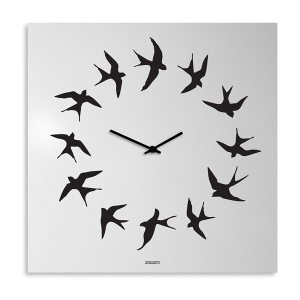 Nástěnné hodiny dESIGNoBJECT.it Birds White, 50 x 50 cm 